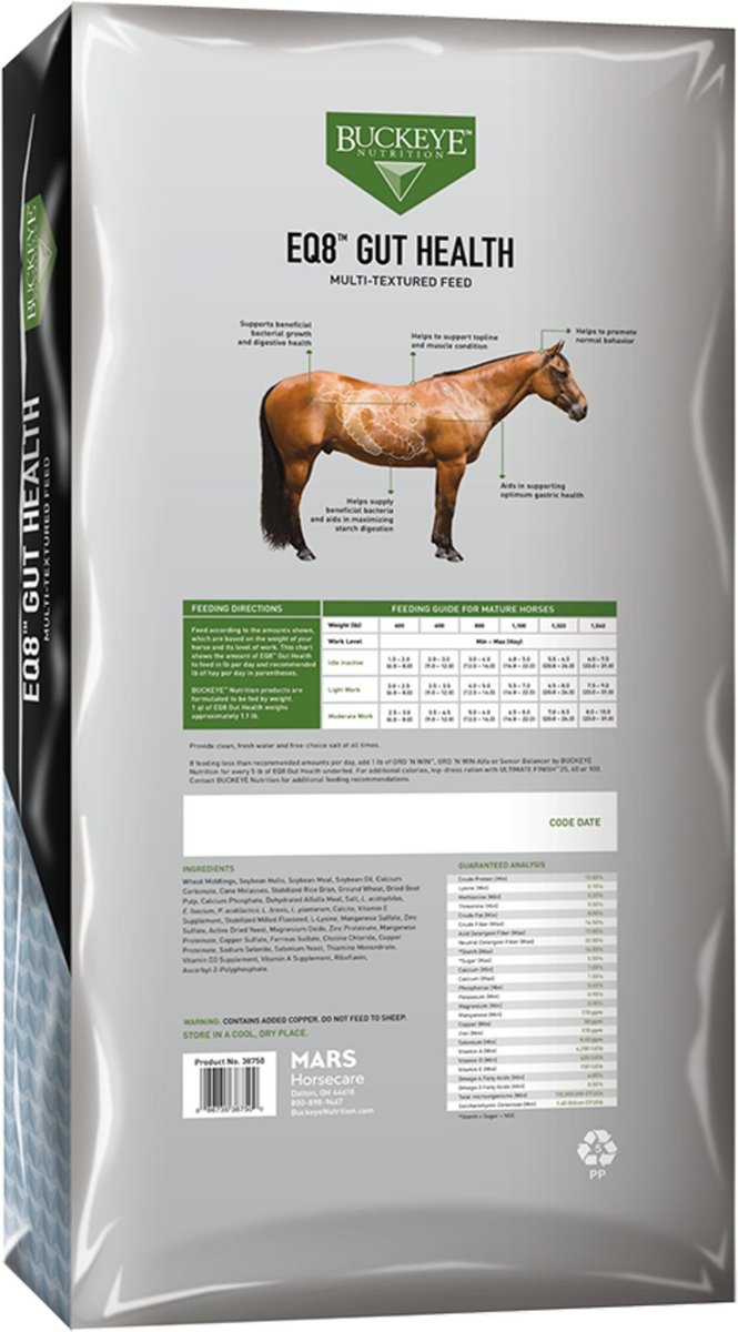 Buckeye Nutrition EQ8  Gut Health Mature Horse Feed， 50-lb bag