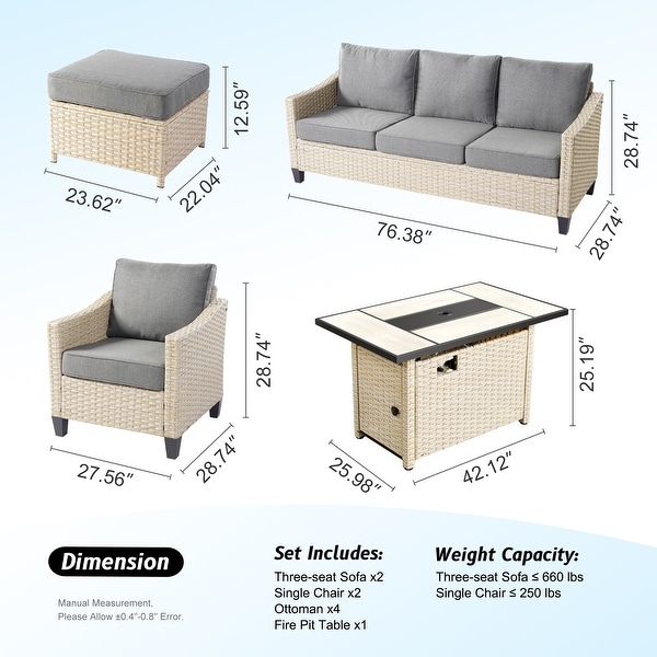 XIZZI Patio Furniture 9 Pieces Wicker Conversation Set with Fire Pit