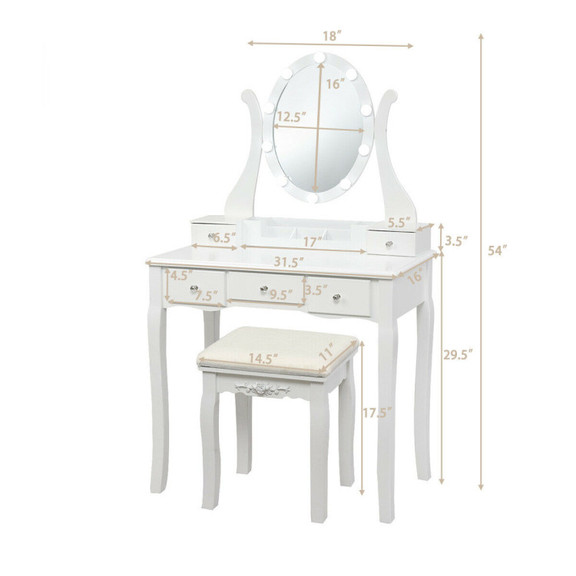 Costway 25174930 10 Dimmable Lights Vanity Table S...