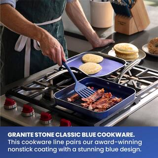 GRANITESTONE Classic Blue 10.5 in. Aluminum Ultra-Durable Non-Stick Diamond Infused Grill Pan 7029