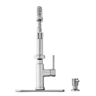 Glacier Bay Gage Single-Handle Spring Neck Pull-Down Sprayer Kitchen Faucet With Soap Dispenser in Stainless Steel HD67458-1408D2