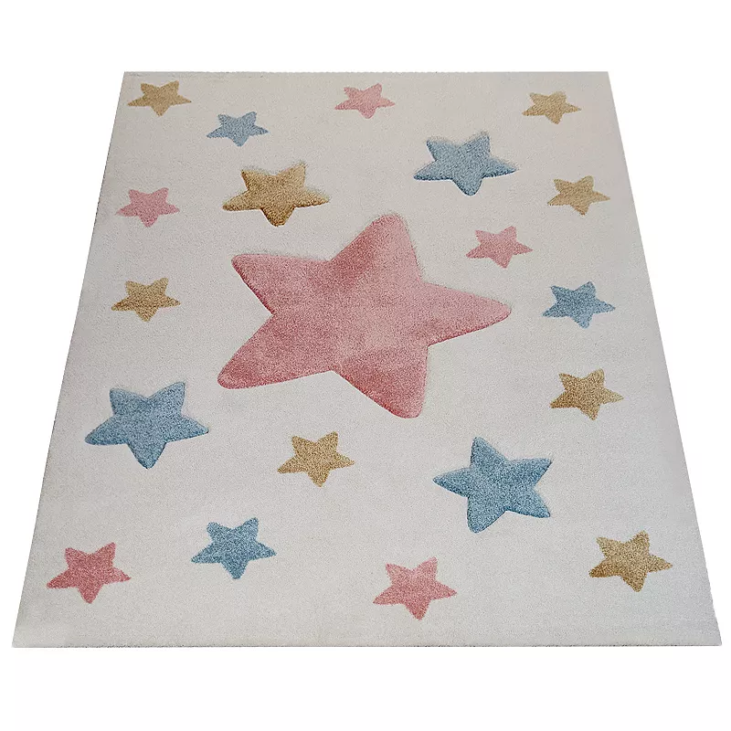 Kids Rug for Nursery with Stars in Pastel Colors