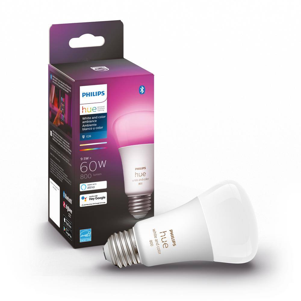 Philips Hue White and Color Ambiance A19 LED 60W Equivalent Dimmable Smart Wireless Light Bulb with Bluetooth (1-Pack) 548487