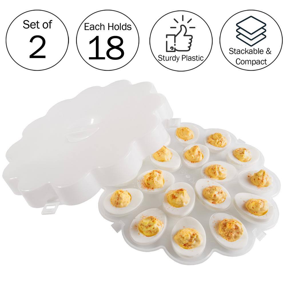 Chef Buddy Deviled Egg Trays with Snap On Lids Holds 36 Eggs (Set of 2) 82-Y3458