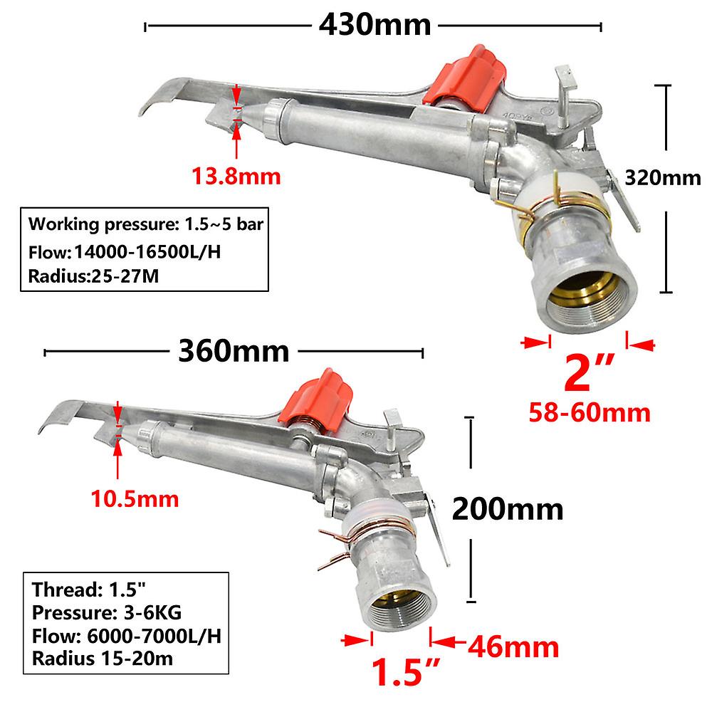 Garden Irrigation 1.5 2 Inch Female Thread Long Spray Distance Sprinkler Head Farm Big Covering Range Watering Gun Rocker Nozzle