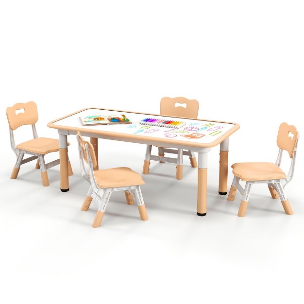 Onesstop Kids Height Adjustable Table And 4 Chairs Set With Graffiti Desktop