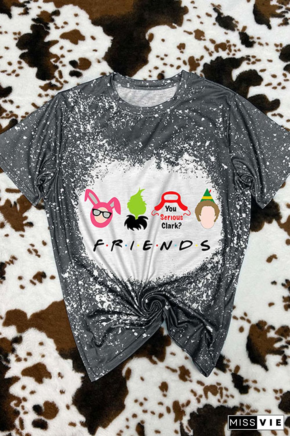 Christmas Friends,Christmas Movie Characters Bleached Graphic Tee Wholesale