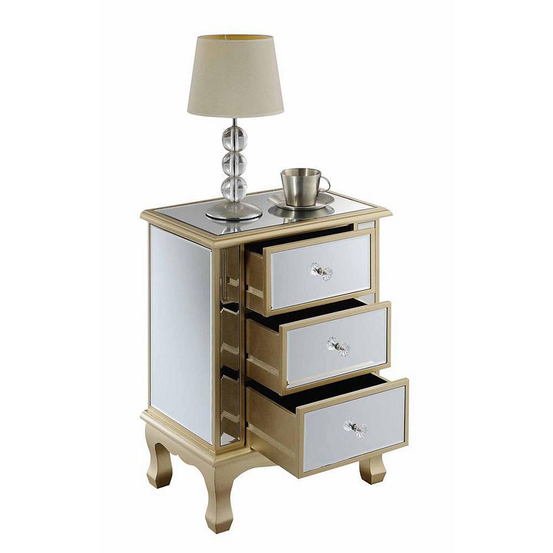 Convenience Concepts Gold Coast Vineyard 3 Drawer Mirrored End Table