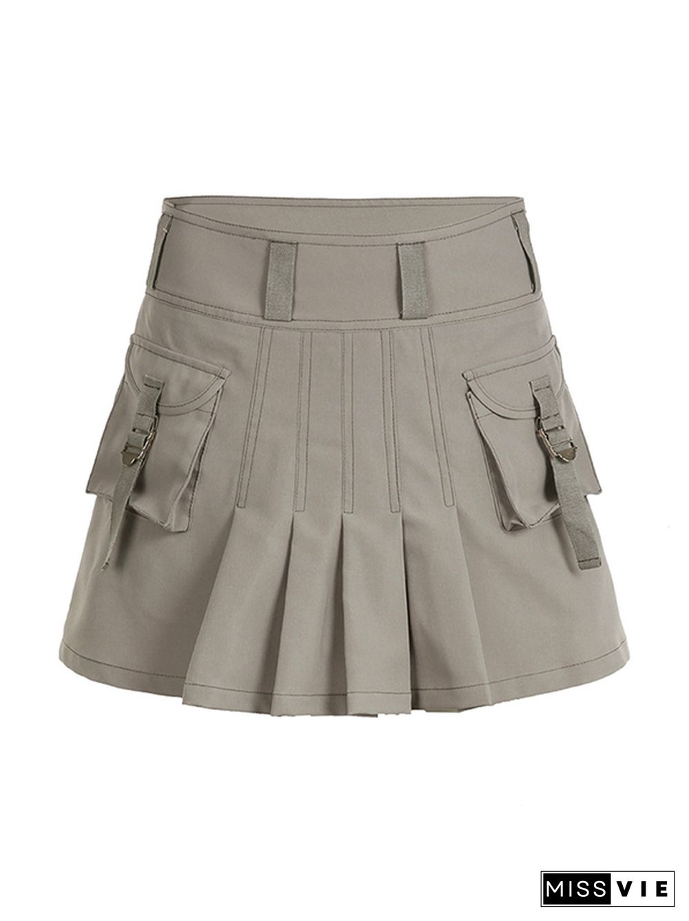 Pocket Patchwork Cargo Pleated Mini Skirt