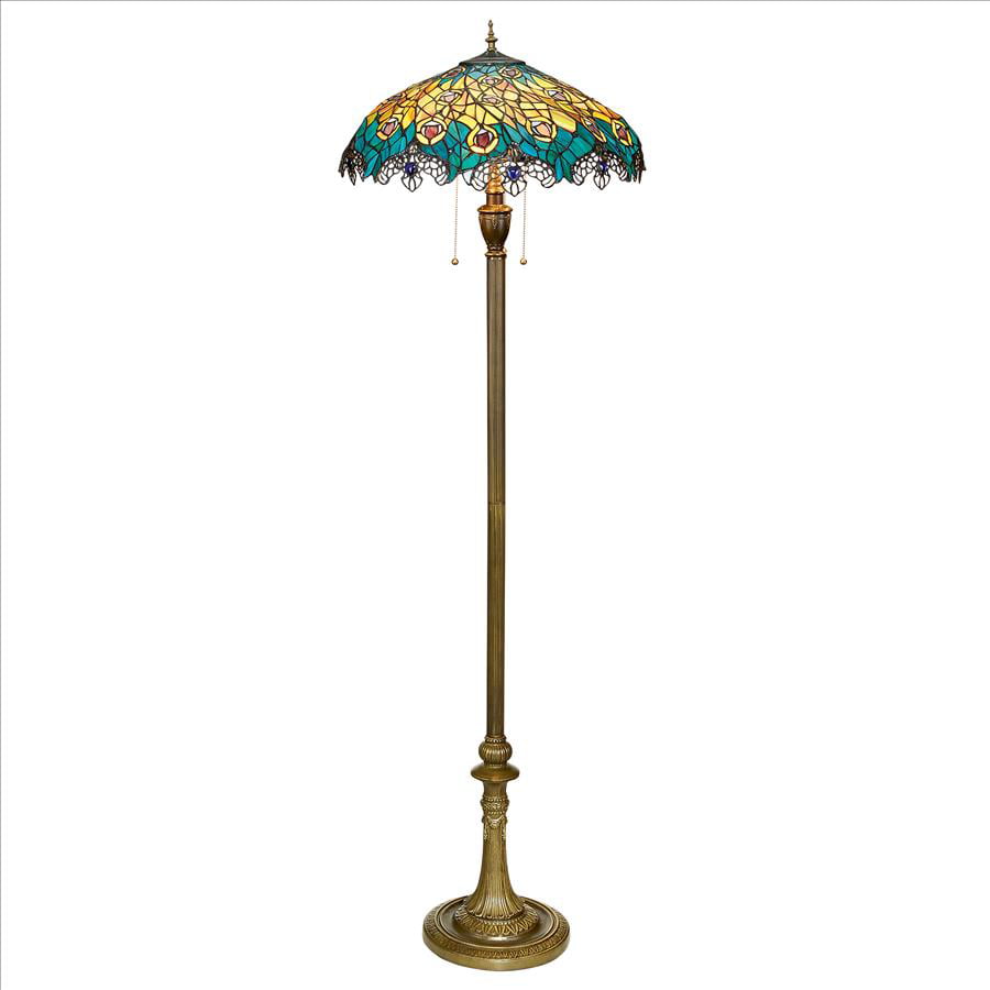 Design Toscano  Art Nouveau Peacock Tiffany Style Stained Glass Floor Lamp