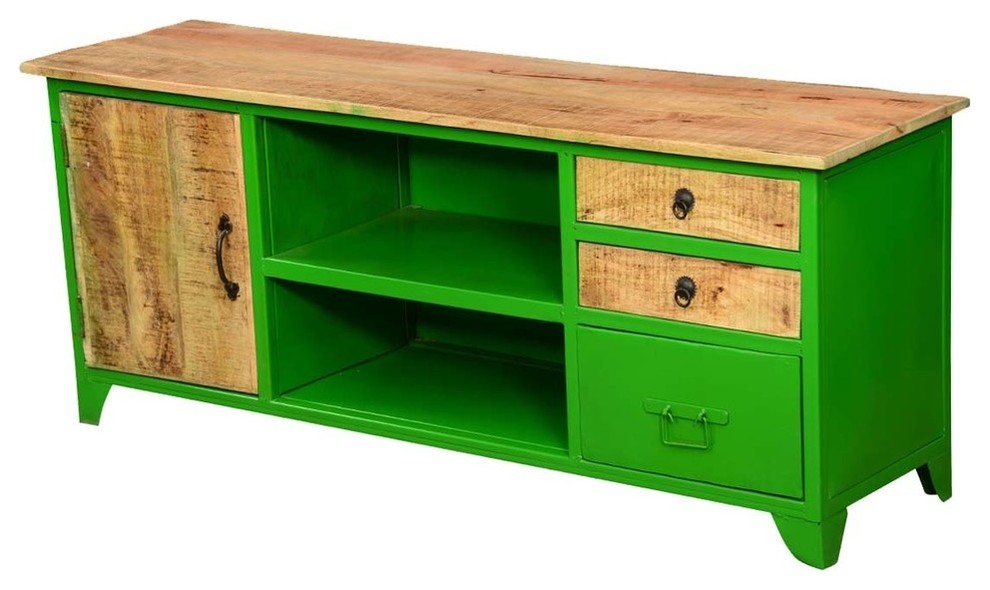 Granny Smith Green Wood  ampIndustrial Iron TV Console Media Console   Contemporary   Entertainment Centers And Tv Stands   by Sierra Living Concepts Inc  Houzz