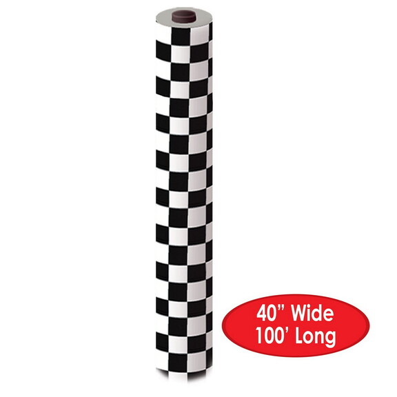 Beistle 50939 BKW Checkered Table Roll  black   wh...