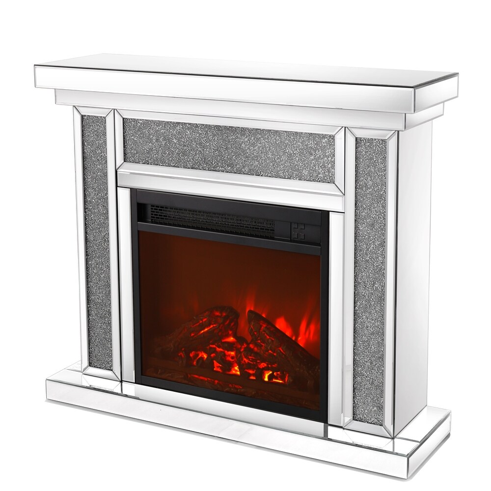 Mirror Electric Fireplace Display Console Table  Mantel Freestanding Heater Corner Firebox w/ 3D Flame Effect   Remote Control