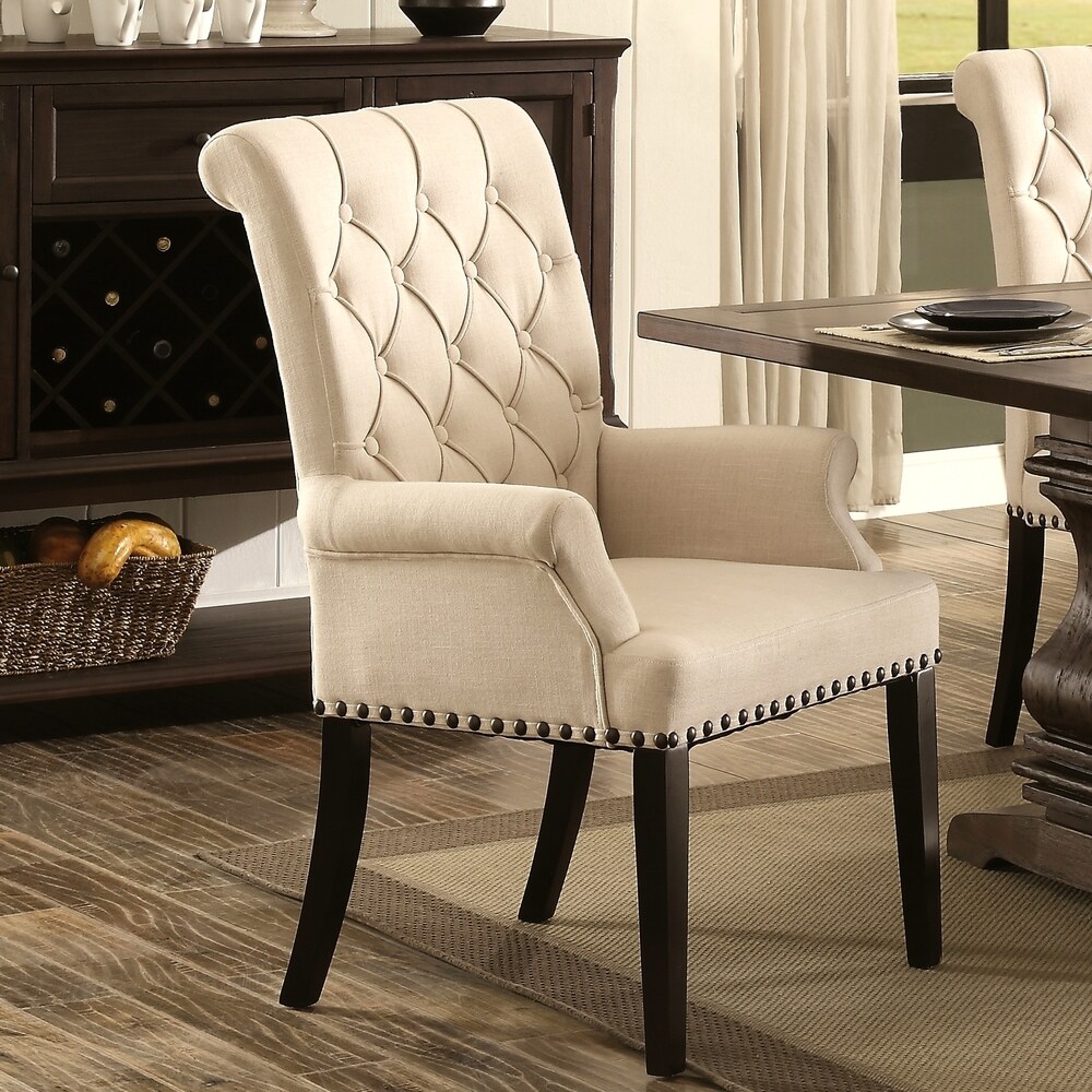 Traditional Button tufted Wood Arm Chair with Nailhead Trim