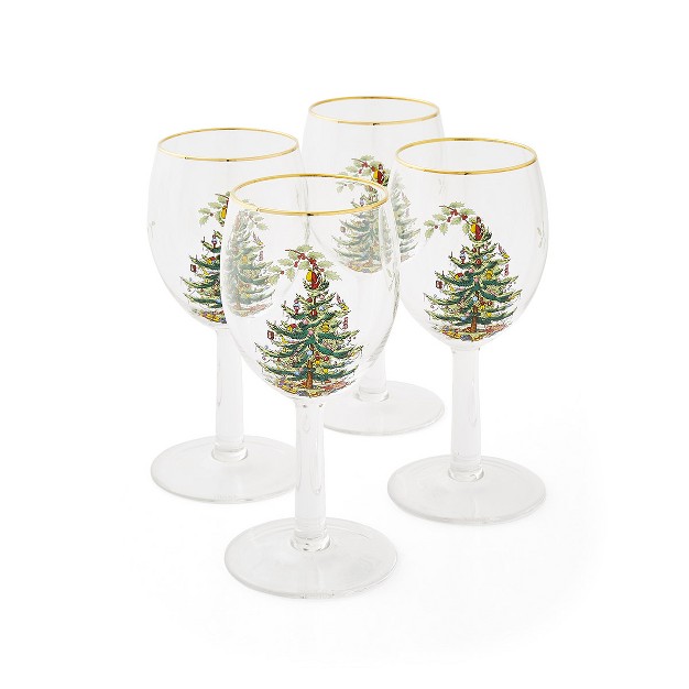 Spode Christmas Tree 13 Ounces Wine Glasses With Gold Rims Set Of 4 13 Oz