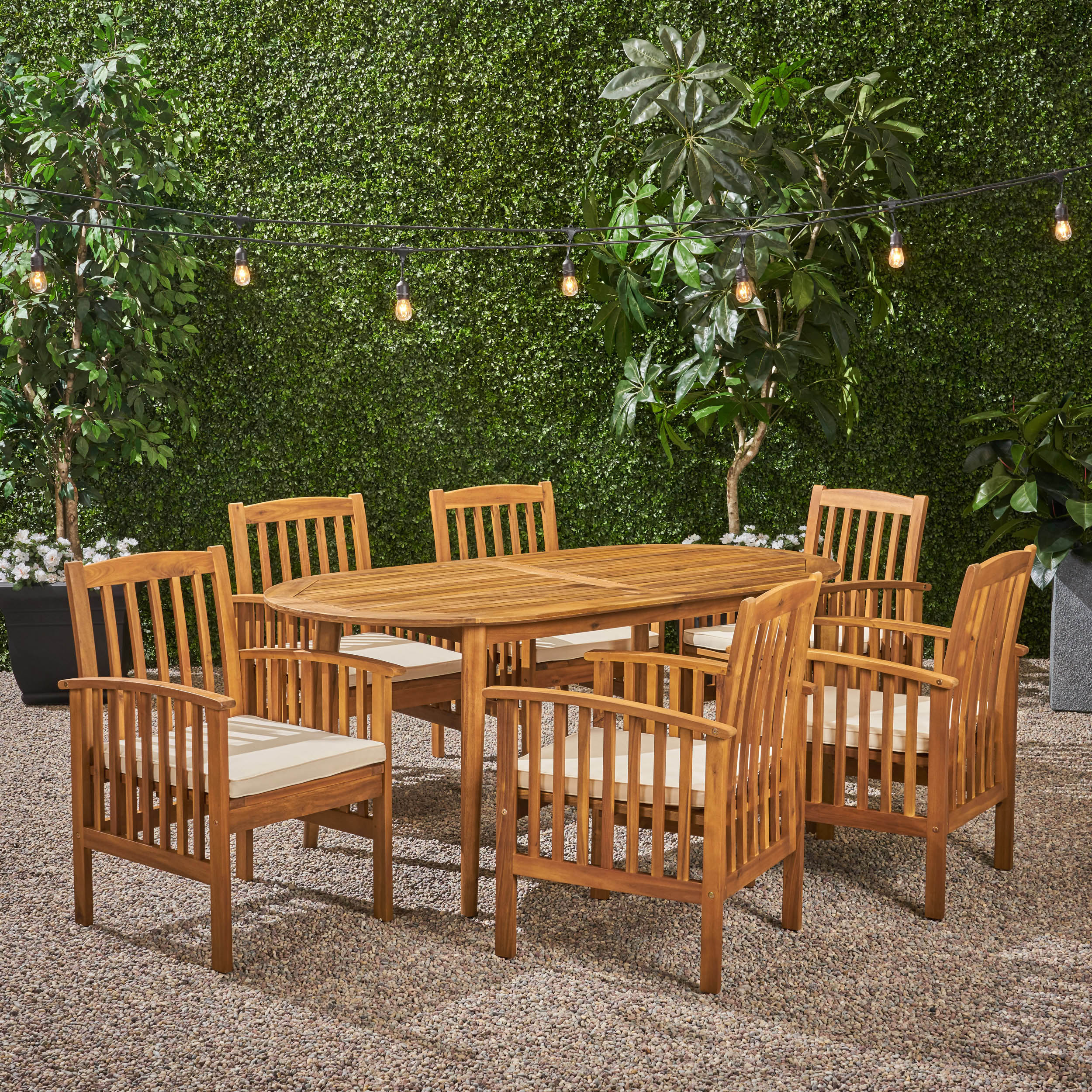 Phoenix Outdoor Acacia 6-Seater Dining Set with Cushions and 71