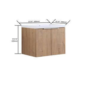 UPIKER Modern 24 in. W X 18 in. D x 20 in. H Bath Vanity in Imitative Oak with White Resin Vanity Top UP2208BCB24007