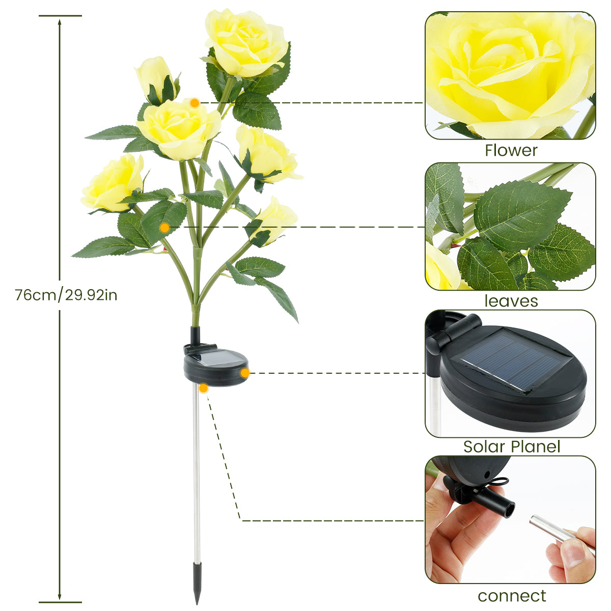 Willstar Solar LED Rose Flower Lights Garden Decorative Stake Lights IP65 Waterproof Solar Garden Lights with 6 Rose Flowers