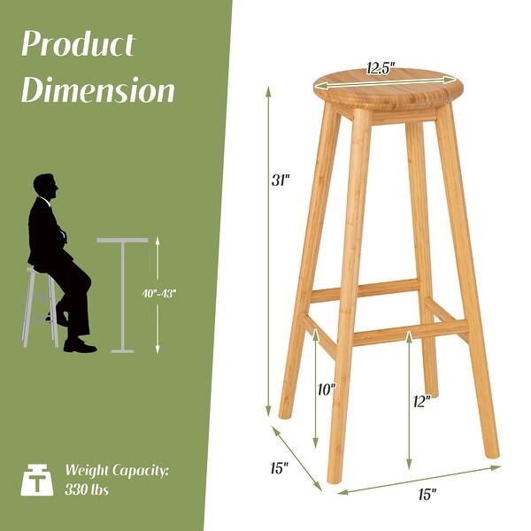 Costway Set of 4 Bamboo Barstools 31'' Backless Pub Dining Chairs w/ - See Details