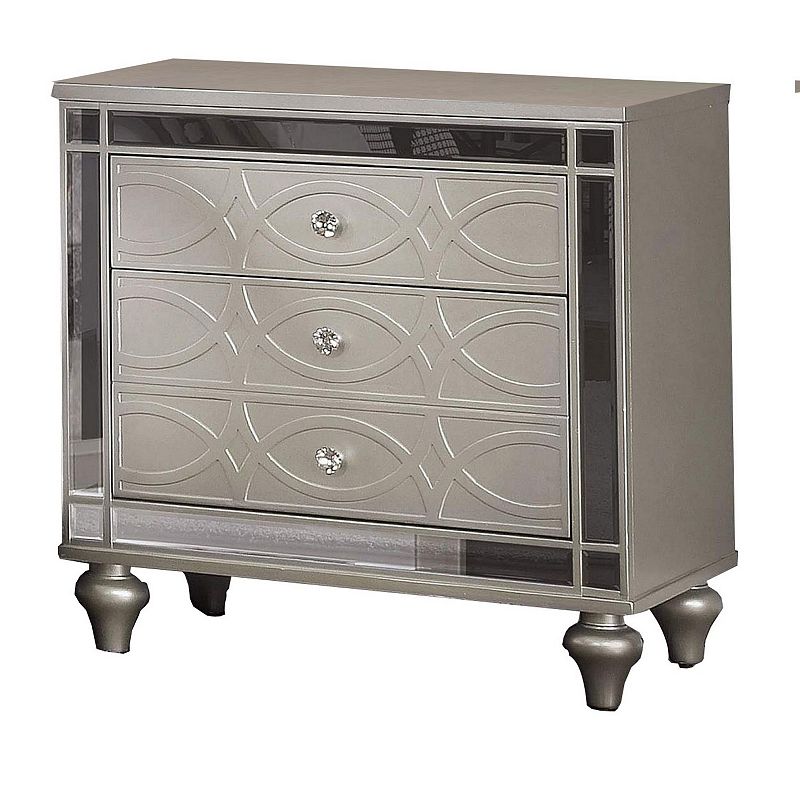 Nightstand with USB and Circular Decorative Pattern， Silver