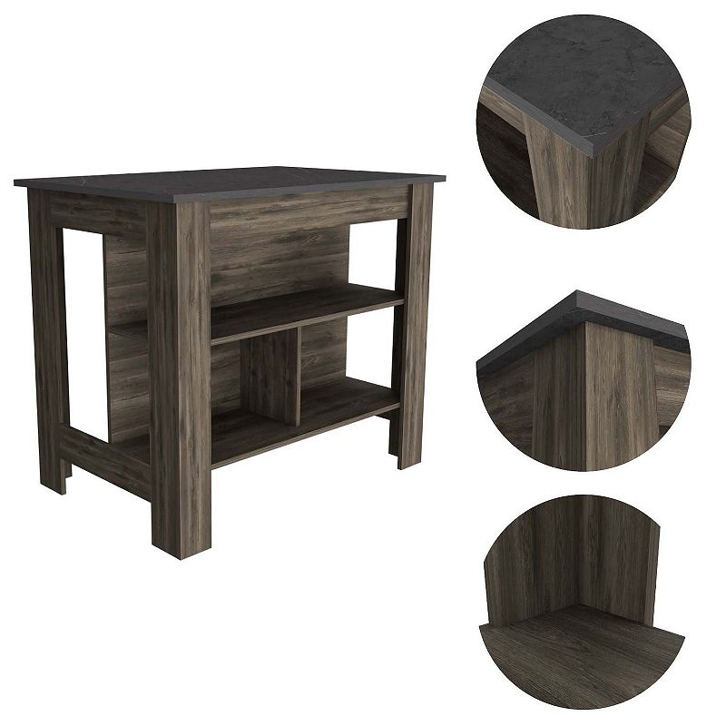 DEPOT E-SHOP Delos Kitchen Island， Four Legs， Three Shelves， Dark Brown / Onix