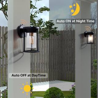 Maxax Hawaii 11.02 in. H Black Seeded Glass Hardwired Outdoor Wall Lantern Sconce with Dusk to Dawn (Set of 2) 25252W