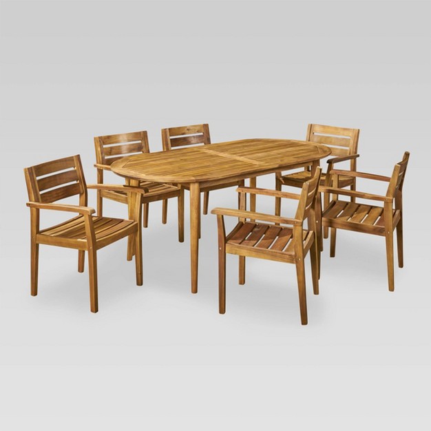 Midvale 7pc Acacia Wood Dining Set Teak Christopher Knight Home