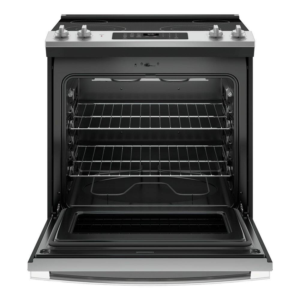 GE 30 in. 5.3 cu. ft. Slide-In Electric Range in Stainless Steel with Self Clean JS645SLSS