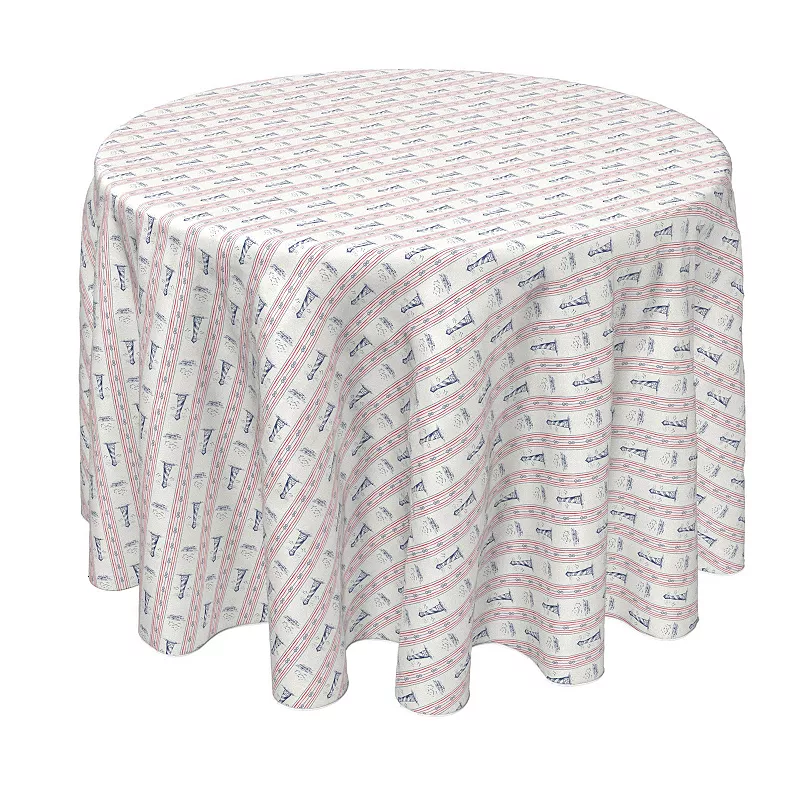 Round Tablecloth， 100% Polyester， 90 Round， Lighthouse Stripe