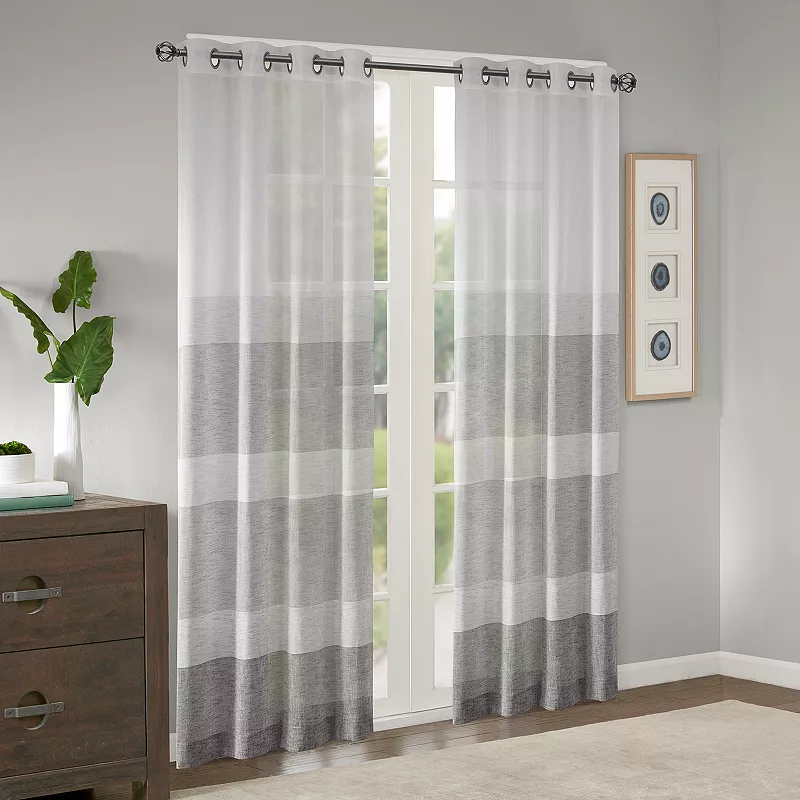 Madison Park Jasper Woven Faux Linen Striped Sheer Grommet 1 Window Curtain Panel