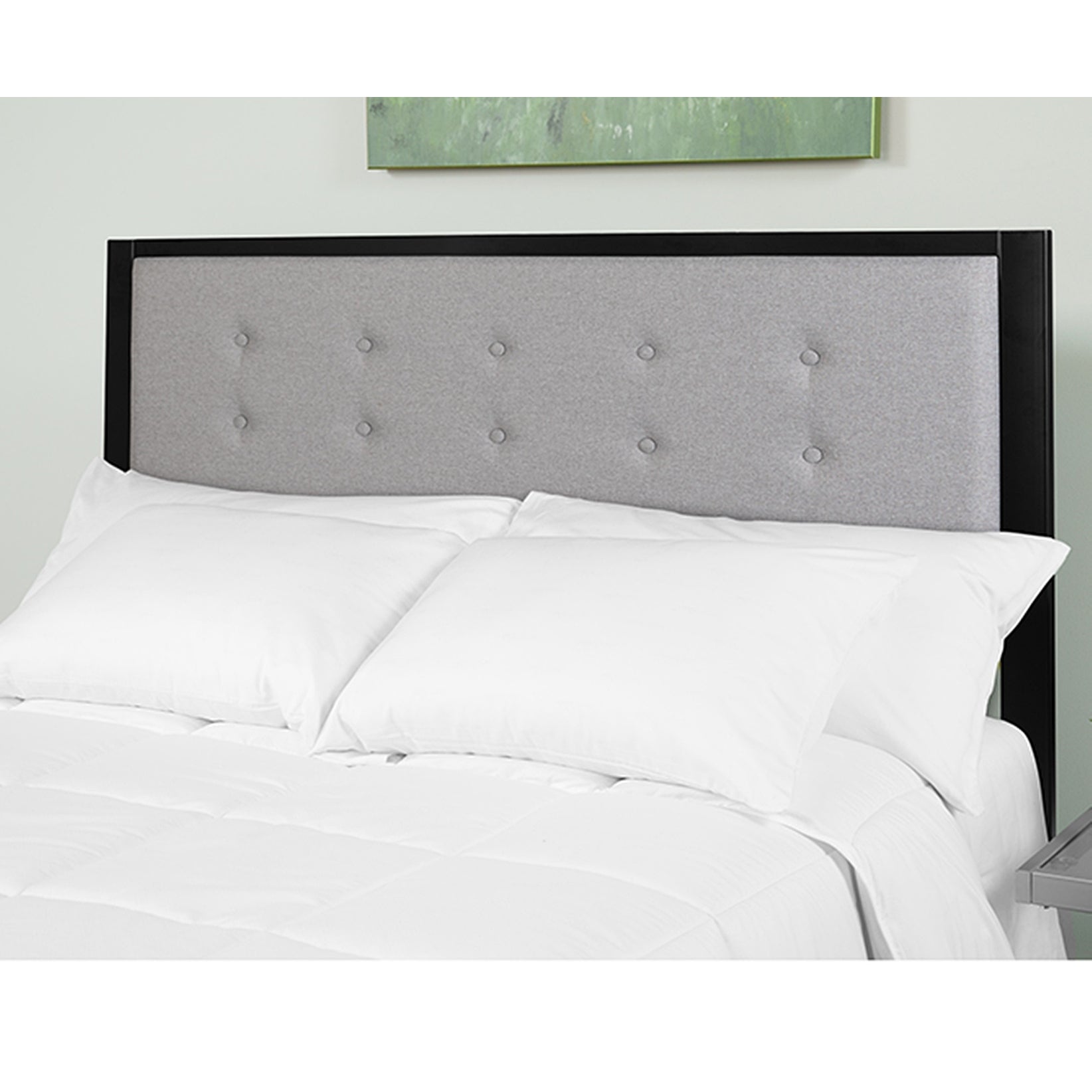 Lawrence Modern Light Grey Fabric Button Tufted Upholstered Full Size Metal Headboard - - 31733237