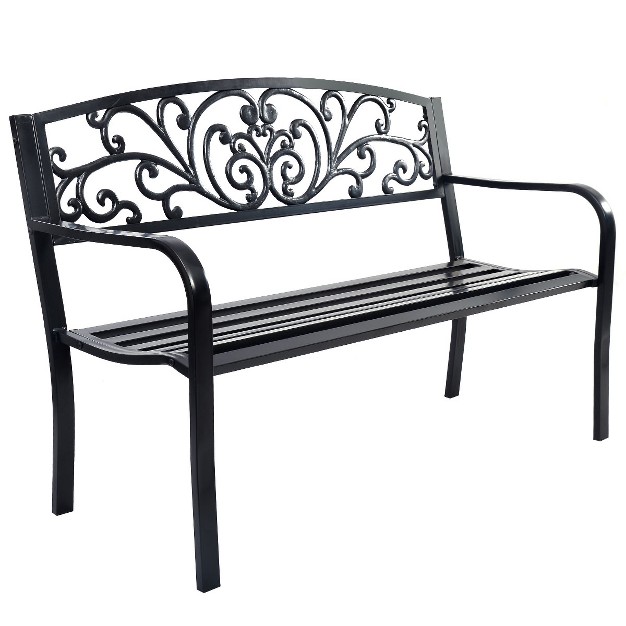 Tangkula 50 quot patio Bench Porch Chair Steel Frame Cast Iron Loveseat W Backrest For Park Garden