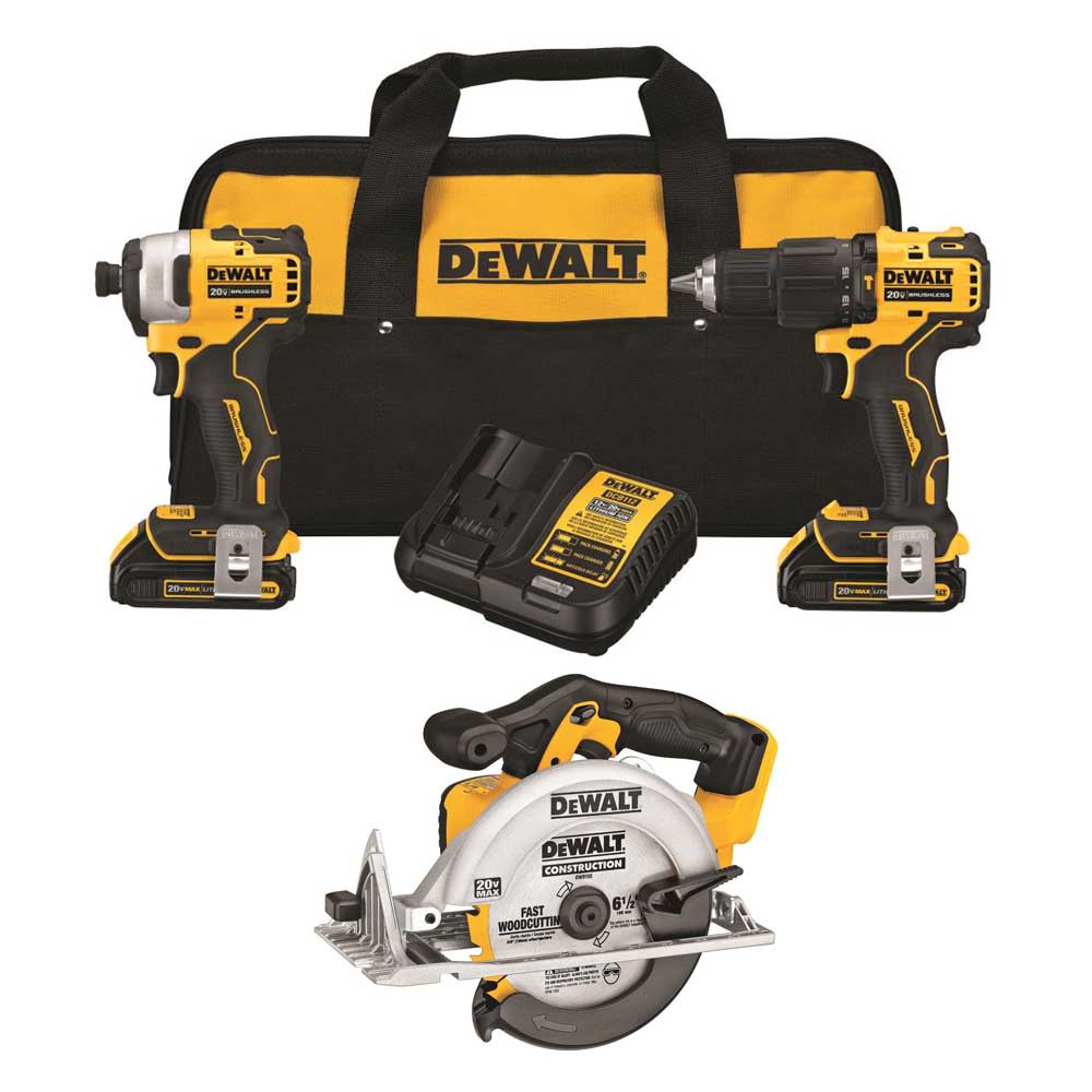 DEWALT ATOMIC 20V MAX* 1/2 Hammer Drill/Driver 1/4 Impact Driver Circular Saw Bundle