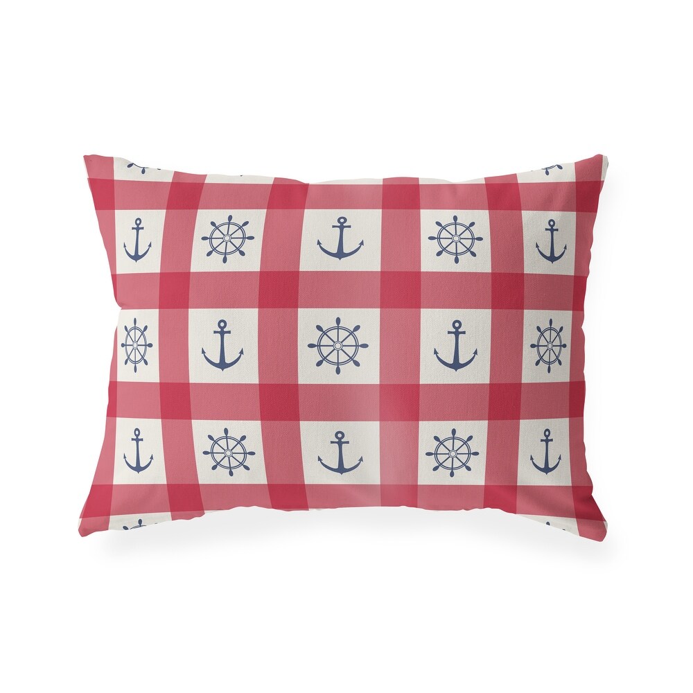 ANCHOR GALORE RED AND BLUE IndoorOutdoor Lumbar Pillow By Kavka Designs   20X14