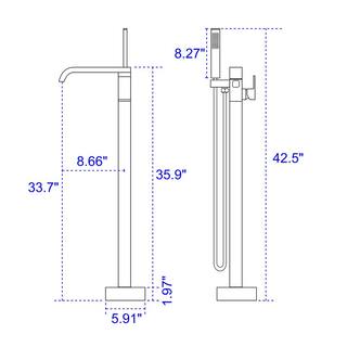 Miscool San 1-Handle Floor Mount Roman Tub Faucet Bathtub Filler with Hand Shower in Matte Black SHSMDH10C008MBH