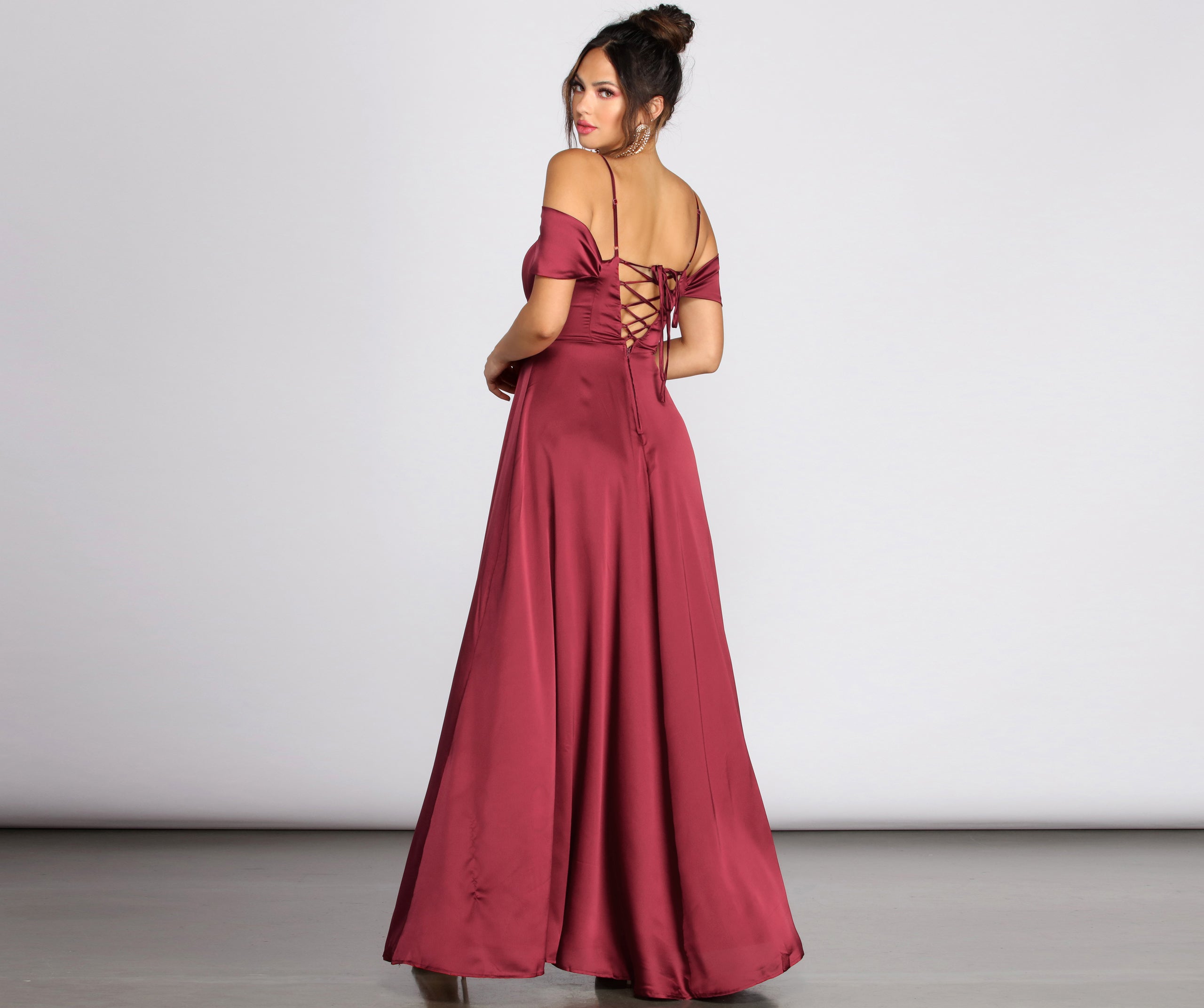 Kara Satin Off Shoulder Formal Gown