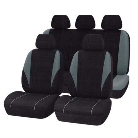 Autocraft Car and SUV Seat Cover， Black/Grey Polyester， Classic， Universal， Full Set Low Back， Breathable