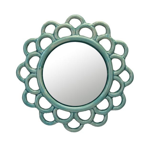 Round Ceramic Cutout Wall Hanging Mirror Turquoise Stonebriar Collection