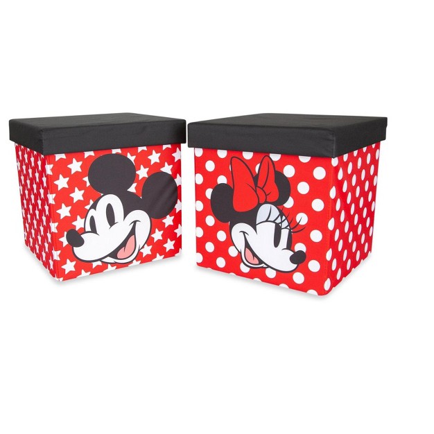 Ukonic Disney Mickey amp Minnie 15 inch Storage Bin Cube Organizers With Lids Set Of 2