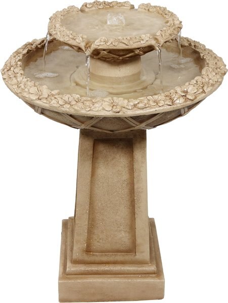 Sunnydaze Decor 2-Tier Beveled Flower Birdbath Water Fountain