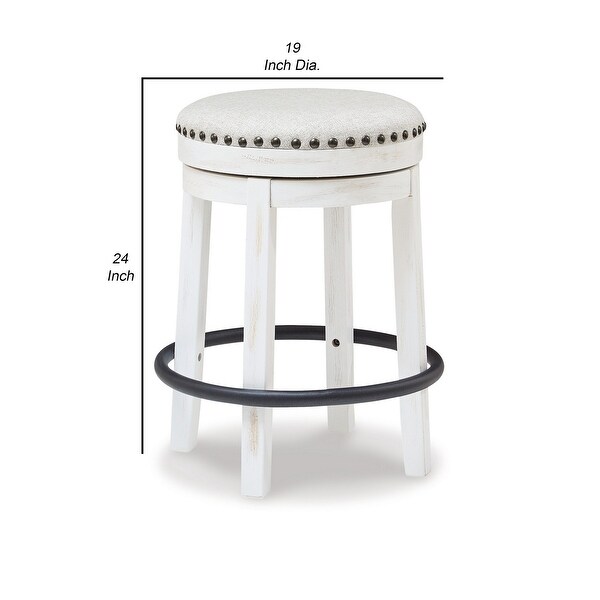 Zane 24 Inch Backless Swivel Counter Stool， Round White Seat， White Wood