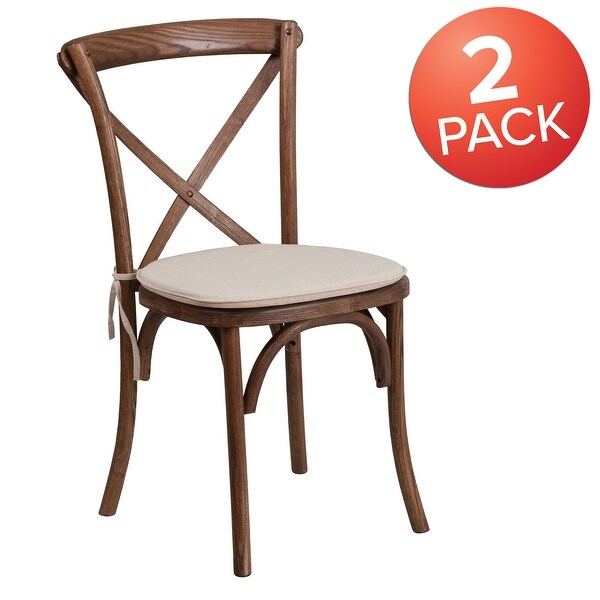 2 Pk. Stackable Wood Cross Back Chair with Cushion