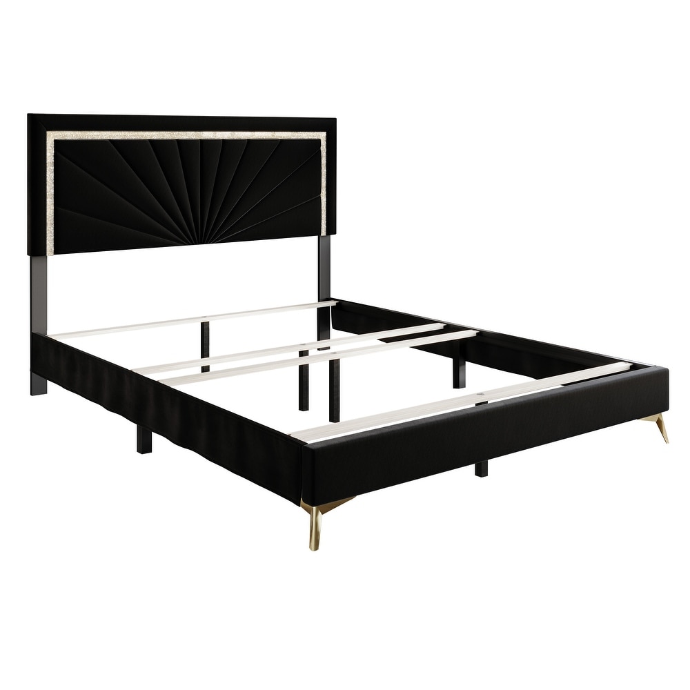 CraftPorch Luxurious Diamond Strip Velvet Upholstered Bed