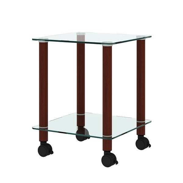 2-Tier Space Side Table with Glass Tabletop and Metal Legs