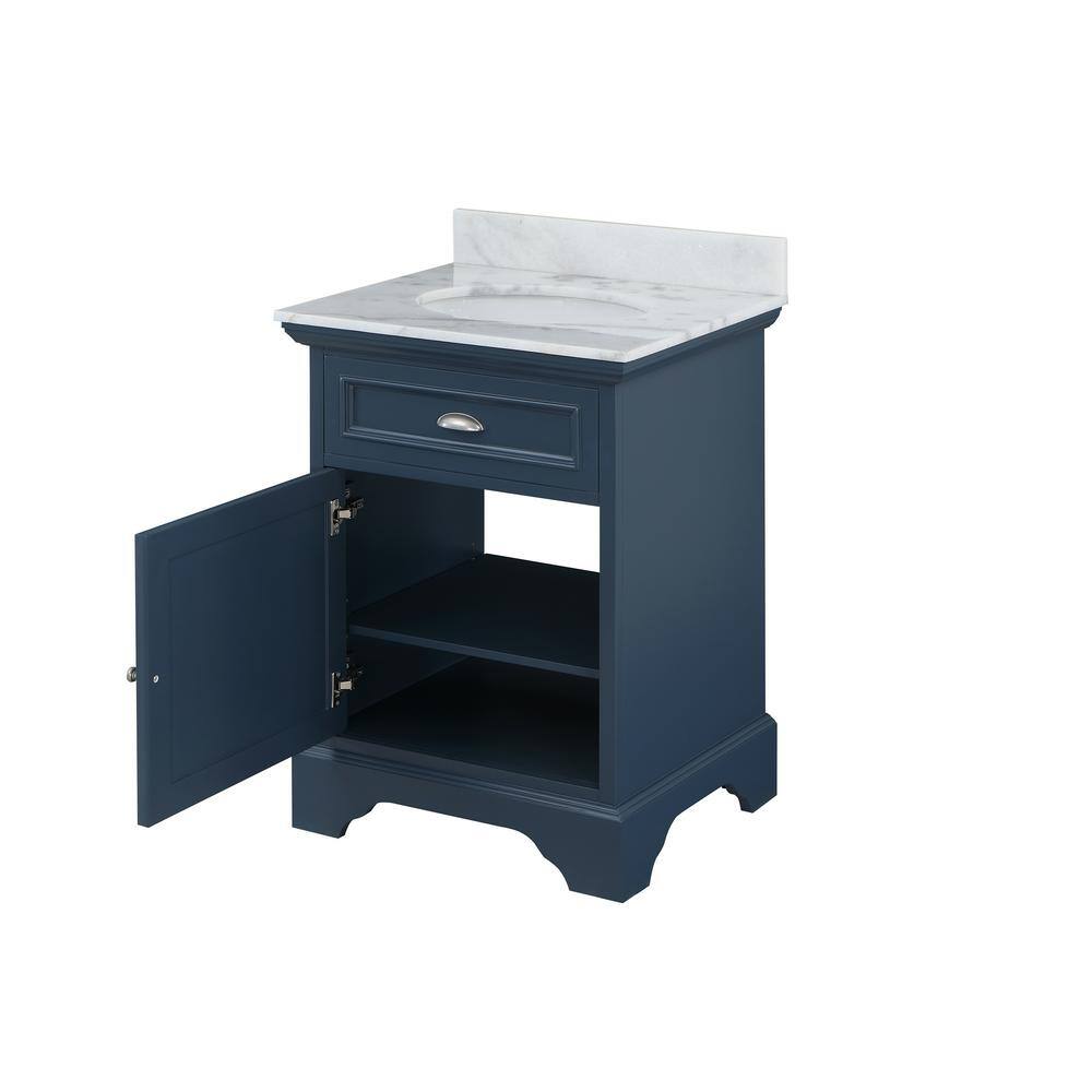 Home Decorators Collection Sadie 25 in. W x 21 34 in. D x 35 in. H Vanity in Smokey Blue with Natural White Marble Top and White Sink TJ-SDV2521BLU