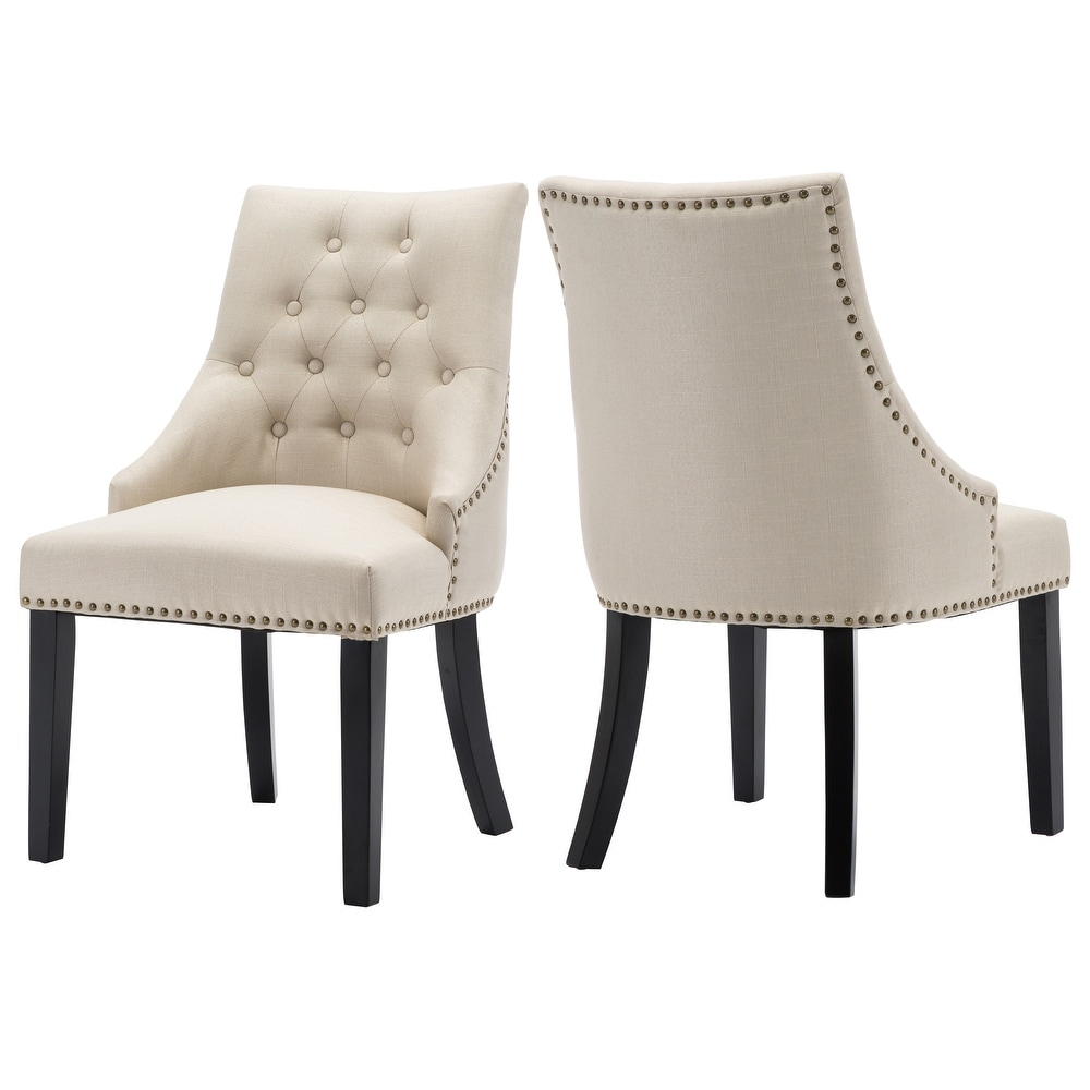 Fabric Upholstered Dining Chairs Button Tufted Nailhead Trim Accent Chairs Set of 2