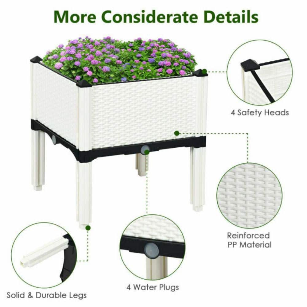 Alpulon 16 in. x 16 in. x 17.5 in. Plastic Elevated Flower Vegetable Herb Grow Planter Box in White (Set of 4) ZMWV355