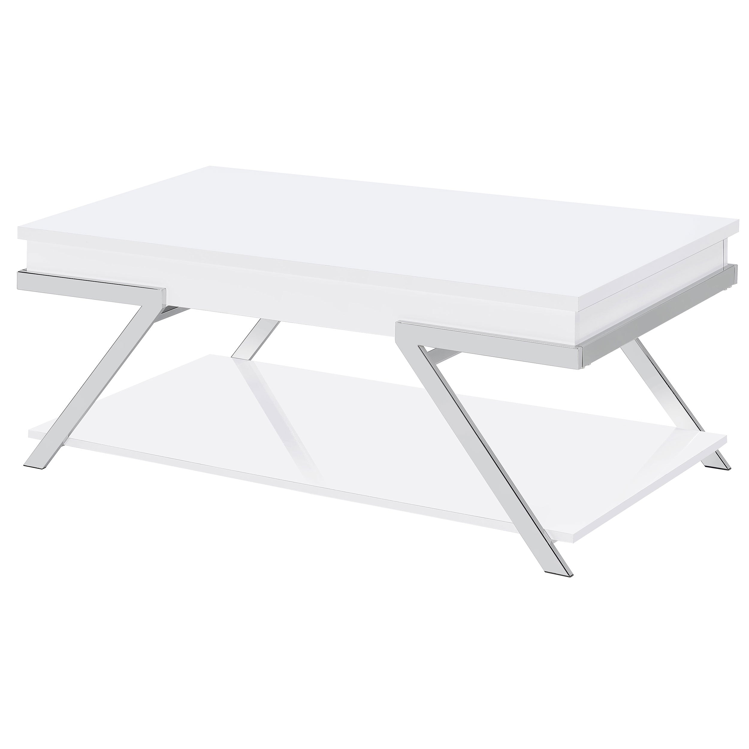 Marcia Wood Rectangular Lift Top Coffee Table White High Gloss And Chrome-708158