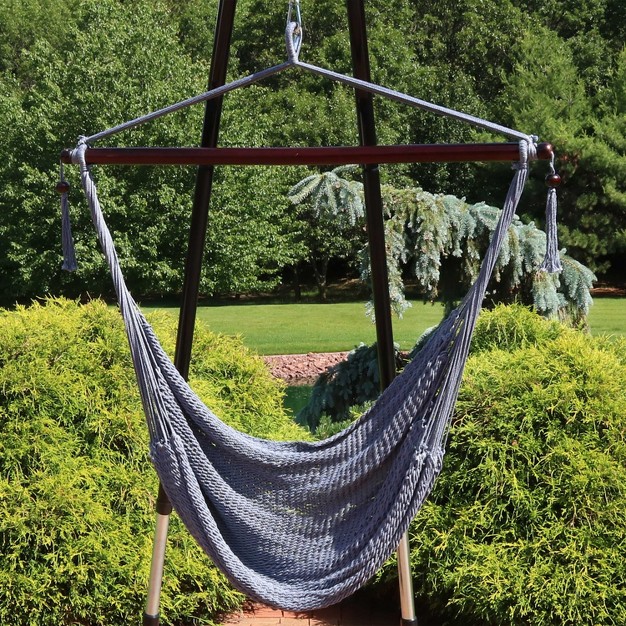 Sunnydaze Modern Boho style Soft spun Polyester Rope Hanging Caribbean Xl Hammock Chair For Yard Balcony And Garden