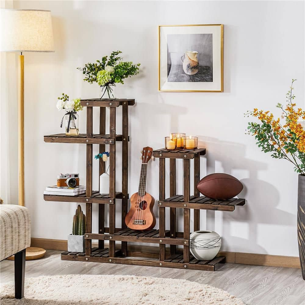 Yaheetech 38 in. Indoor/Outdoor Tiered Wood Plant Stand Plant Flower Display (6 Tier) DYw6uv0001